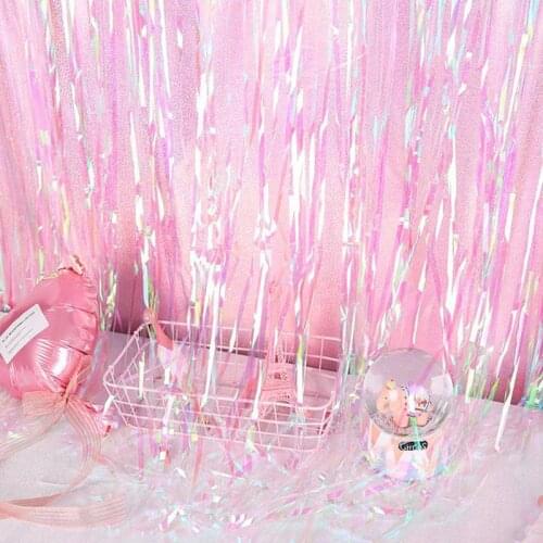 1packs 1mx2m party background curtain rainbow laser rain foil fringe gold wire transparent curtain wedding birthday party party