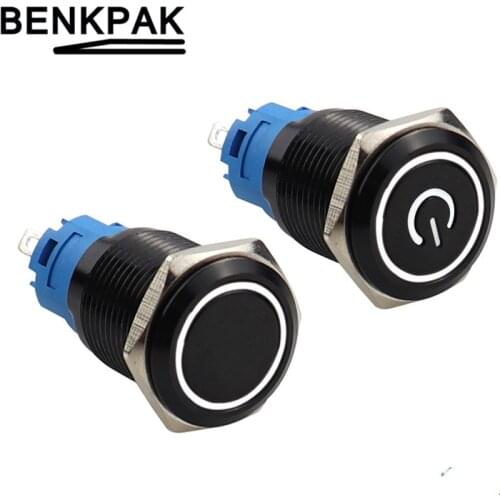 3V 5V 12V 24V 220V LED 16mm momentary black latching metal switch maintained metal push button switch 1NO1NC