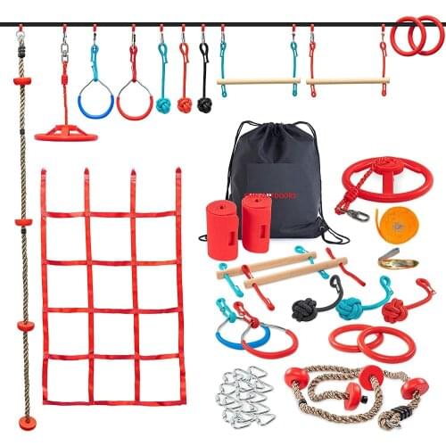 40Ft Ninja Slackline Monkey Bar & Climbing Rope – Kids Gym Swinging Obstacle Course Set