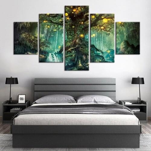 HD Printed 5 Pieces Modern Canvas Art Enchanted Tree Scenery Painting Wall Pictures for Living Room Home Decor Frame Cuadros