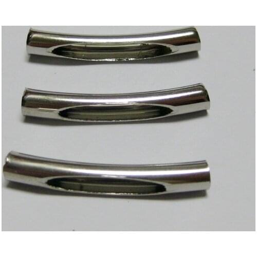 50 Silver-plate Tone Smooth Hollow Curved Tube Spacer Beads
