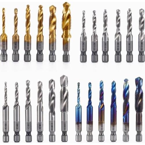 6PCS Tap Drill Bit Hex Shank Titanium Plated HSS Screw Thread Tap Bit Screw Machine Compound tap M3 M4 M5 M6 M8 M10 Hand Tools