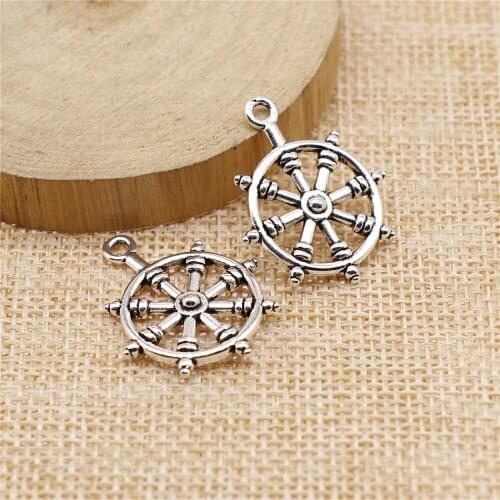 Free shipping 26pcs 28x22mm antique silver Rudder charms diy retro jewelry fit Earring keychain hair card pendant accessories