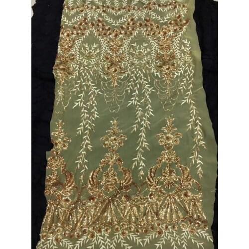 Sequin fabric 2018 New pattern 5yards/bag JC07# gold sequins lace fabric for bridal wedding dress/sawing Free shipping