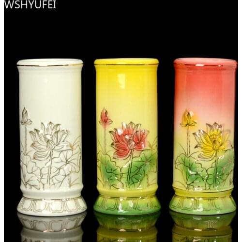 Buddhism Ceramics Lotus Incense Tube Home Creativity Flower Vase Style Hotel Decoration Traditional Buddha Hall Supplies