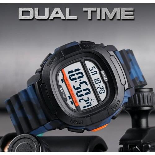 SKMEI Dual Time Sport Watches Mens Chrono Countdown Digital Men Wristwatches PU Leather LED Backlight Hour Montre Homme