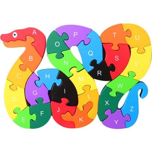 Baby Kids Children Wooden Toys Alphabet Number Building Jigsaw Puzzle Snake Shape Funny Digital Puzzle Game Educational Toys