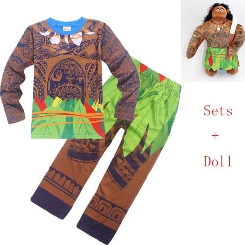 Toddler Moana Maui Tattoo Long lol TShirt Pants suit Halloween Baby boys Cosplay Costumes with dolls Halloween Girls Cosplay set