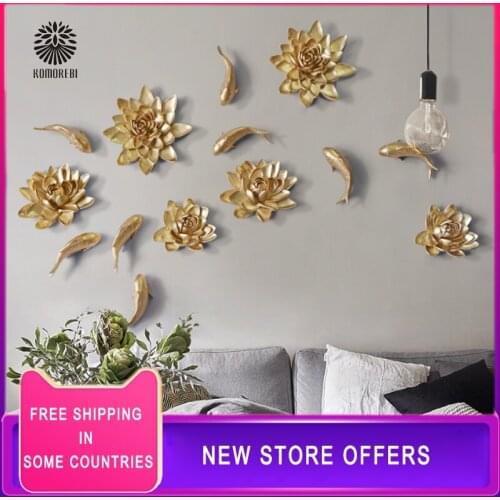 DIY Decoration Lotus Peony Flower Wall Mount Artwork Chinese Style Three-dimensional Resin Decoration Room Decor Wall Sticker