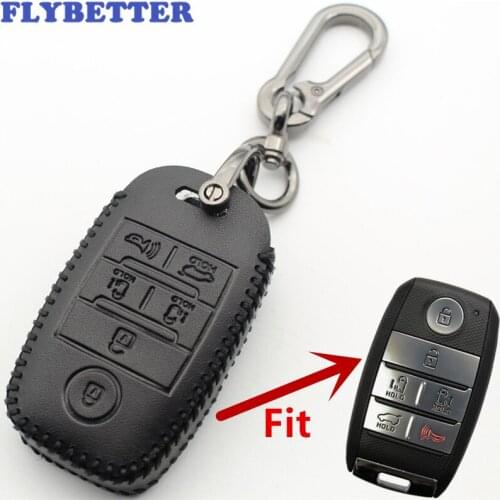 FLYBETTER Genuine Leather 6Button Keyless Entry Smart Key Case Cover For Kia Sedona/Grand/Carnival/Sorento L526