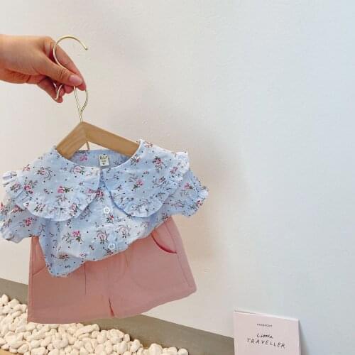 Floral Baby Girls Sets 2021 Summer New Children Clothing Korean Shirt+shorts Two Piece Set