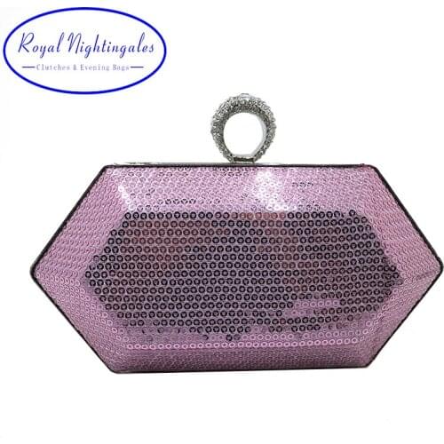 Royal Nightingales Ring Clutch Pink Evening Bags and Clutch Bag with Sequin for Womens Party Wedding Prom Dress