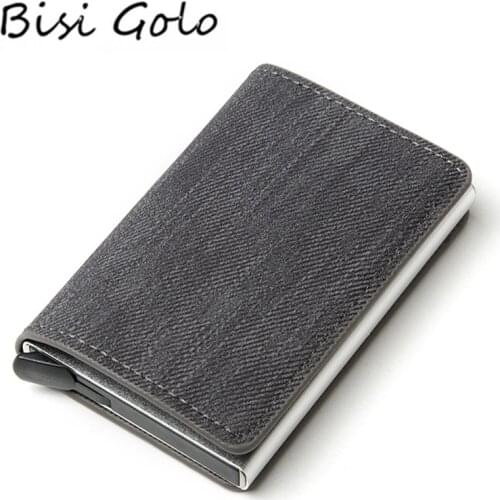 BISI GORO New RFID Blocking Card Holder Anti-theft Clutch Single Box Men Women Wallet 2021 Denim Business Pop-up Metal ID Case