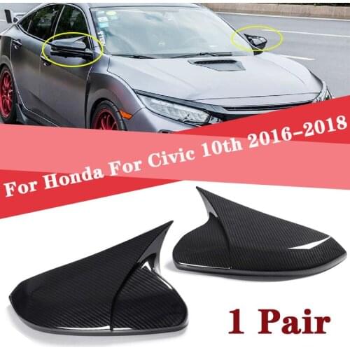 Horn Shape ABS Carbon Look/ GlossyBlack Style Rear View Side Mirror Cover Rearview Caps For Honda Civic 10th 2016-2018