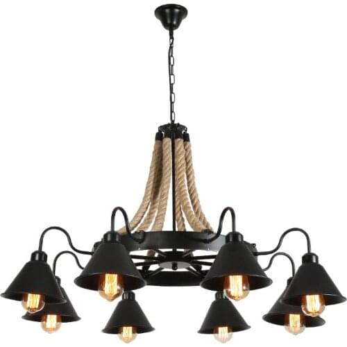 American retro living room restaurant wrought iron chandeliers loft industrial clothing store Internet cafe weave hemp rope lamp