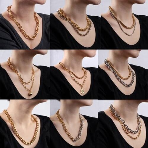 Metal Chain necklace round ball Gold Rope Necklaces coin pendant Statement Twisted Gold silver Link Choker