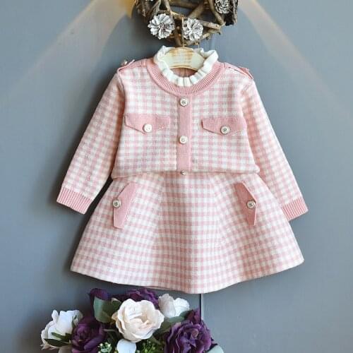 Girls Fashion Warm Sets Spring Winter Baby Girls Clothes 2021 Plaid Set Navidad 3-7 Years Kids Girl Princess Clothing Vestidos