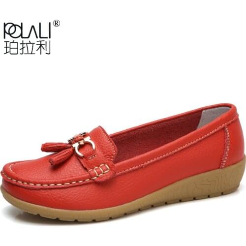 POLALI Spring Autumn Women Genuine Leather Loafers Flats Moccasins Shoes Female Casual Ladies Black Footware Shoes 5272AF49