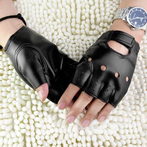 Men Faux Leather Slip-Resistant Half Finger Fingerless Gloves Hand Wrist Mittens Drop Ship