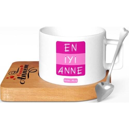 Personalized Best Mother Design Wood Altlıklı Ceramic Cup-2