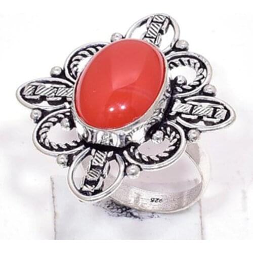Genuine Carnelian Ring Silver Overlay over Copper , Hand Made Women Jewelry gift ,Size: 8.5 , R6971