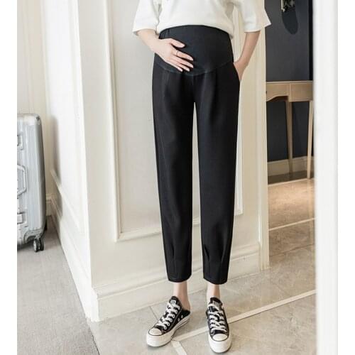 Maternity casual sports pants Spring and autumn belly lift pants Trendy moms wear loose cropped trousers
