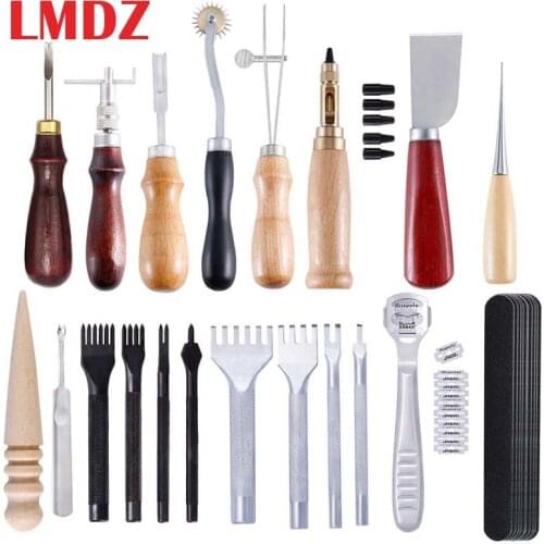 LMDZ Professional Leather Craft Tools Sewing Stitching Punch Carving Work Saddle Groover Set Leathercraft Accessories