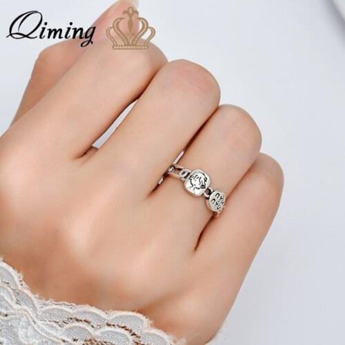 QIMING Personality Cute Cartoon Boy Head Rings For Women Men Female Retro Korean Jewelry Open Index Finger Ring