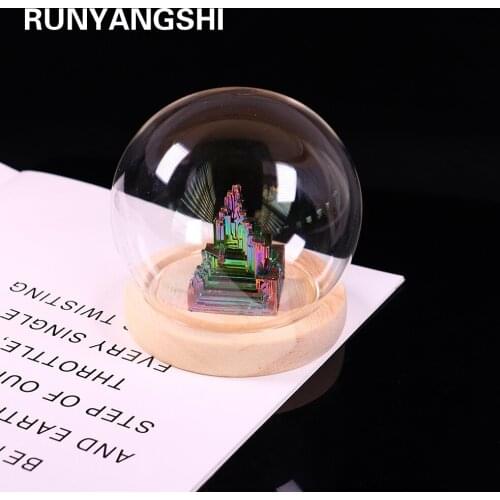 Natural Ore Rainbow Metal Bismuth Crystal Pyramid Glass Cover Wishing Bottle For Home Decoration Accessories