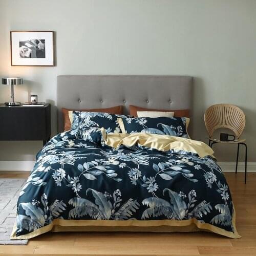 Luxury 600TC Egyptian Cotton Duvet Cover set 4pcs Colorful Botanic leaves flowers printed Pattern Bedding set Soft comfortable