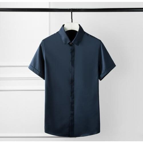 4 Color Mens Shirts Luxury Solid Color Short Sleeve Men Shirts Camisa Masculina Plus Size 3XL 4XL Casual Slim Fit Man Shrits