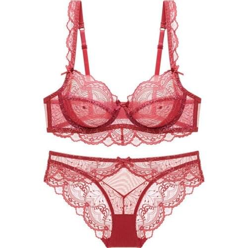 Sex Womens Bra&panty Set Lingerie Push Up Lace Breathable Transparent Underwear for Woman Classic Red Black Free Shipping