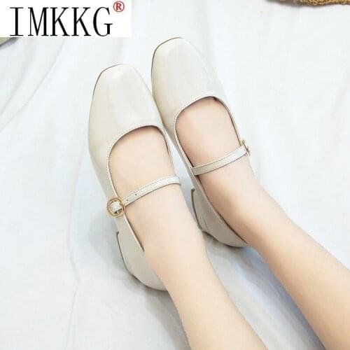 Spring Autumn Women Mary Janes Shoes Patent Leather Low Heels Dress Shoes Square Toe Shallow Buckle Strap Girls Shoes