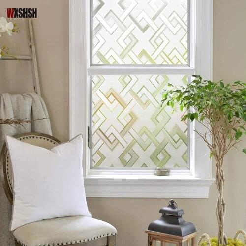Static Cling Window Film Frosted Square Cross Pattern No Glue Privacy Protection UV-Proof Multi- Size Glass Sticker