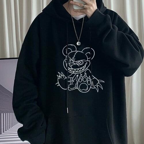 Harajuku Punk horror Cartoon Print Hoodie Women Loose Cute Long Sleeve Pullover Tops Harajuku Sweatshirt black vintage Clothes
