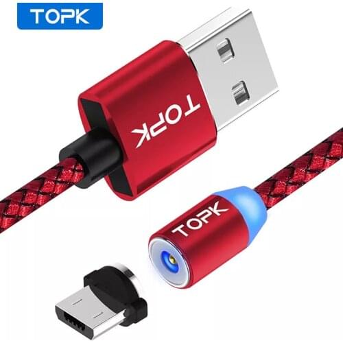 TOPK AM17 LED Indicator Magnetic Charging Cable Upgraded Nylon Braided Magnet Micro USB Cable for Samsung S7 Xiaomi Redmi 4X