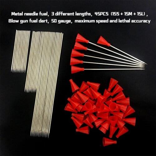 Metal needle fuel, 3 different lengths, 45pcs (15s + 15m + 15L), blow gun fuel, dart, 50 specifications, maximum speed and letha