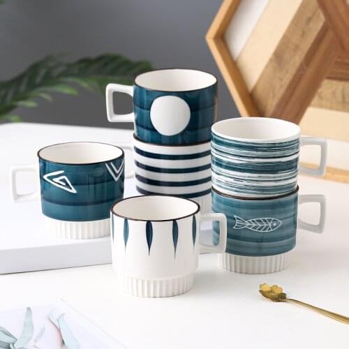 Japan Handpainted Underglaze Ceramic Stackable Coffee Mugs Vintage Home Decor Kitchen Office Drink Tea Milk Cups Dishwasher Safe