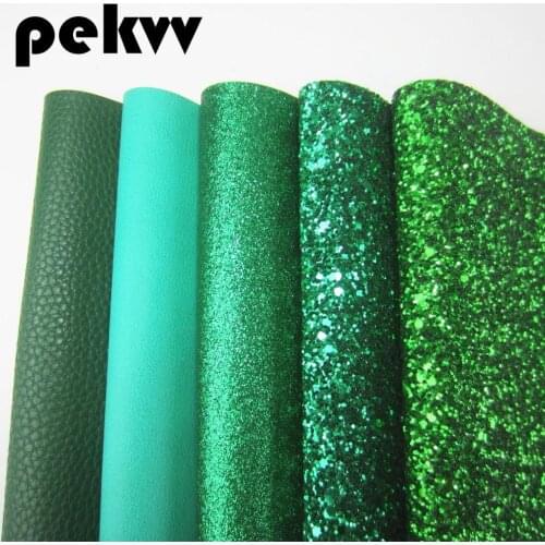 Green Chunky Glitter Fabric and Green Lichee Textured Faux Synthetic Leather For DIY shoes A4 Sheet 8"x11.8" 1piece HD006