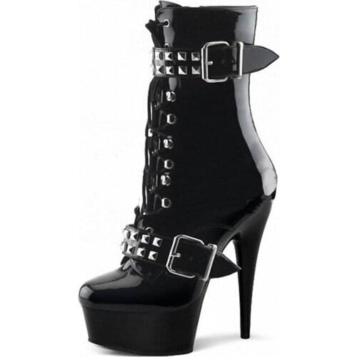 Plus Size 46 Women Super High Heel Stilettos Platform Rivets Punk Knight Ankle Boots Lace Up Rivets Shoes L6