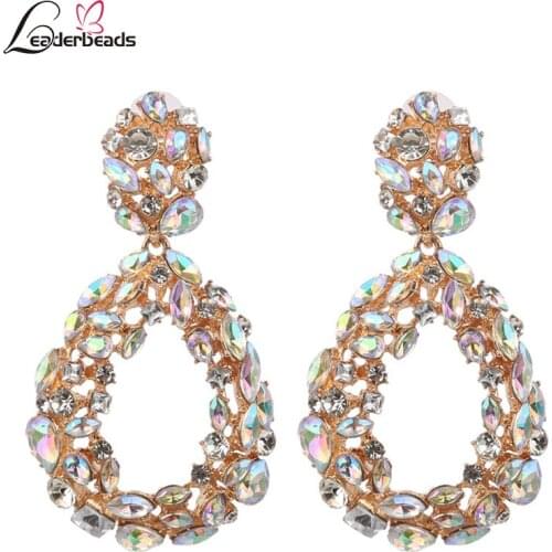 LEADERBEADS Womens Luxury ZA Crystal Water Drop Earrings for Bridal Shiny Wedding Party Jewelry 2019 Statement Birthday Gift