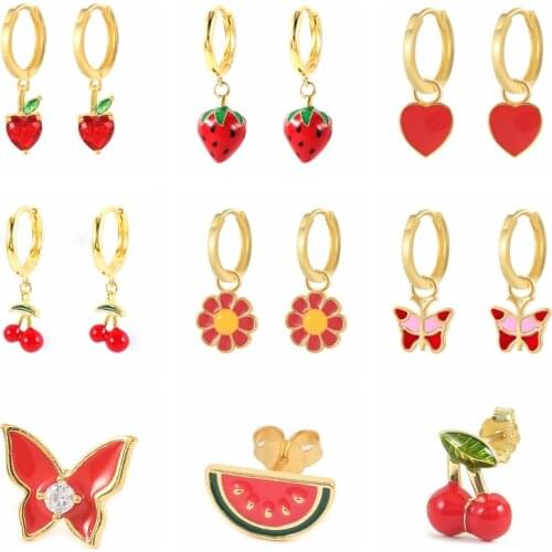 AIDE 2021 Woman Jewelry Hoop Earrings Trend Pendientes Plata 925 Silver Red Series Enamel Earrings Piercing Bijoux Femme Серьги