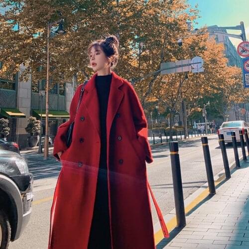 2021 Fashion Women Woolen Cloth Coat Winter Black Loose Long Jacket Belt Overcoat Plus Size Cardigan Outwear 3XL Casaco Feminino