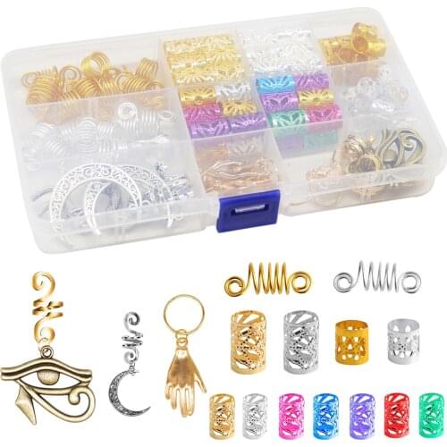 111Pcs/Set Colors Mixed Hair Braid Cuff Rings Tubes, Hair Accessory Decor, w/Storage Box