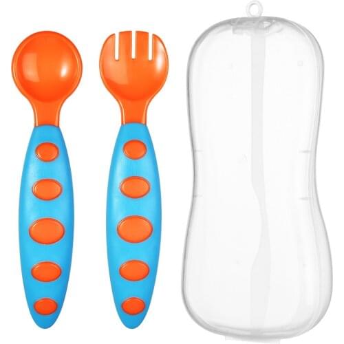 2Pcs Baby Tableware Fork Spoon Set Baby Feeding Spoon Fork for Baby Safety Infant Spoons Baby Feeding Flatware Kids Food Feeder