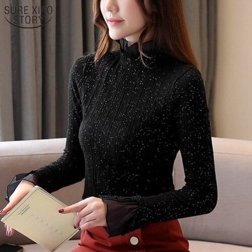 2021 Autumn New Long Sleeve Pullover Women Vintage Lace Womens Turtleneck Sweater Slim Thin Stand Collar Wild Knitwear 11055