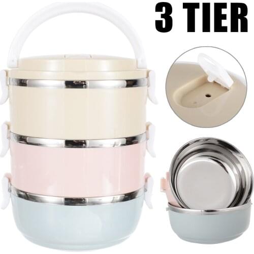 3 Layer Thermal Bento Lunch Box Round Stainless Steel Lunch Box Food Container Dinnerware Insulated Portable For Student