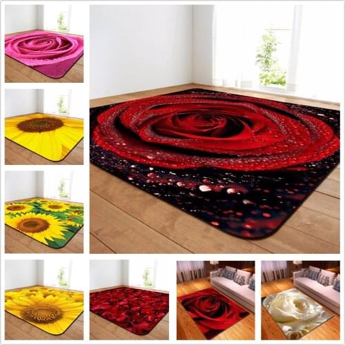 3D Carpets Romantic Rose Sunflower Area Rug Parlor Big Carpets Mat Soft Flannel Valentines Day Home Living Room Rug and Carpet