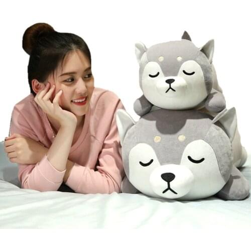40/50cmSleeping Husky Dog Plush Toy Stuffed Soft Animals Grey Husky Nap Pillow Christmas Gift For kids Kawaii Valentine Present