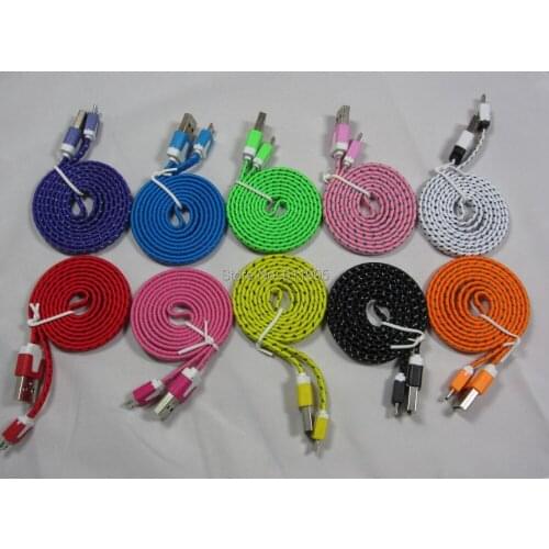 500pcs/lot 10 Colors 1m 3ft Woven Micro Flat Noodle Braided USB Data Sync Cable Cord for Samsung Galaxy S3 S4 s6 for htc